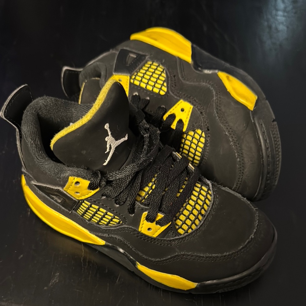Jordan 4 Kids Black and Yellow Sneakers